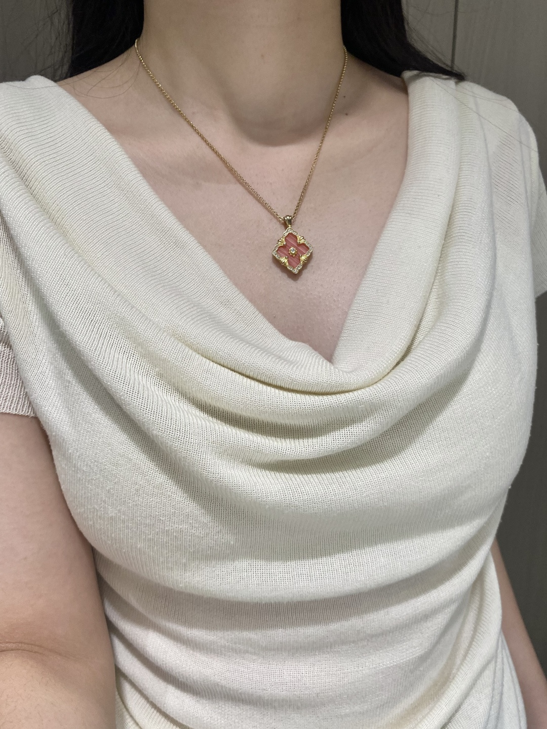 Buccellati Pink Rhodochrosite Single-Flower Necklace