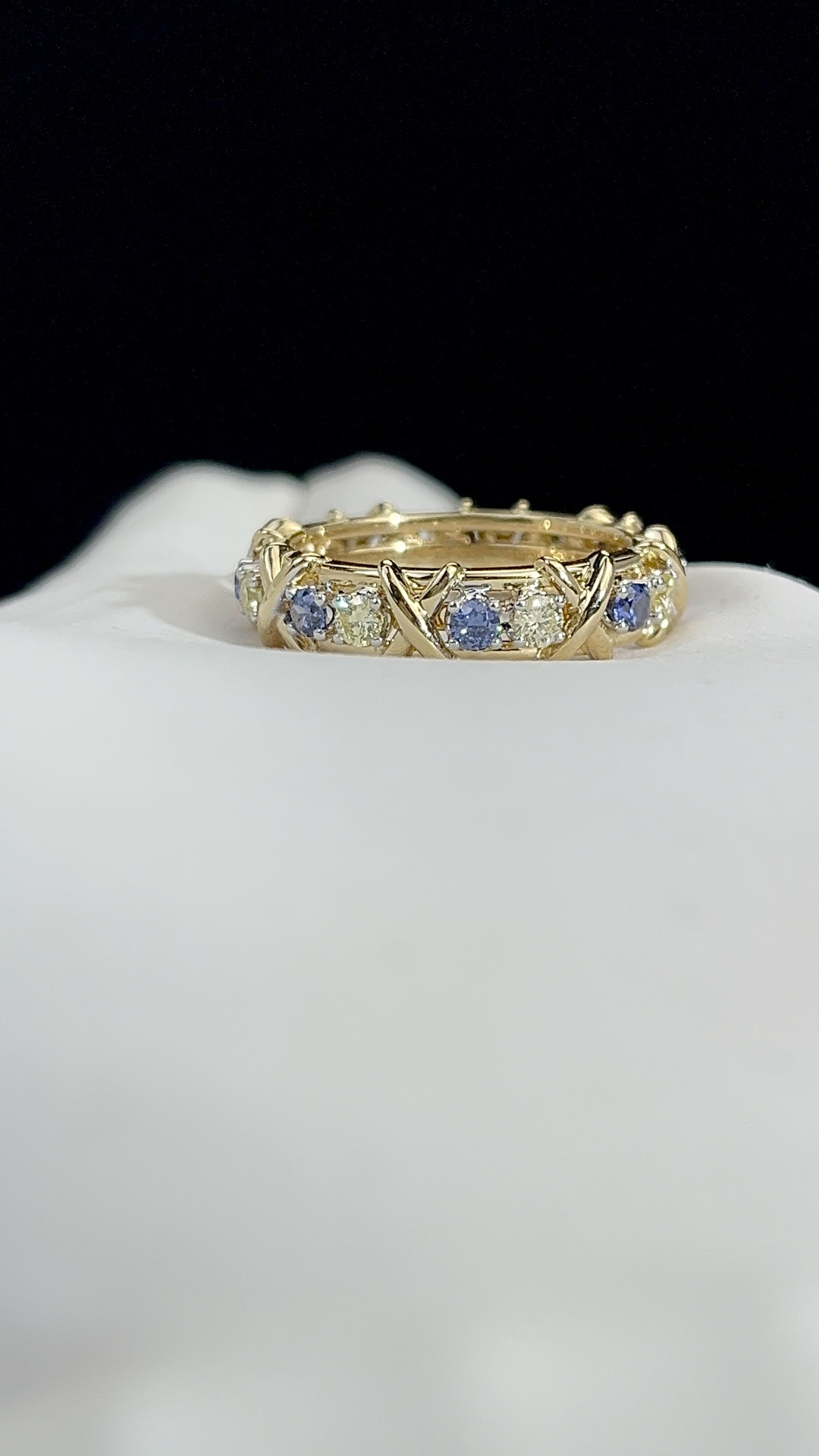 Tiffany Blue & Yellow Diamond Sixteen-stone Ring