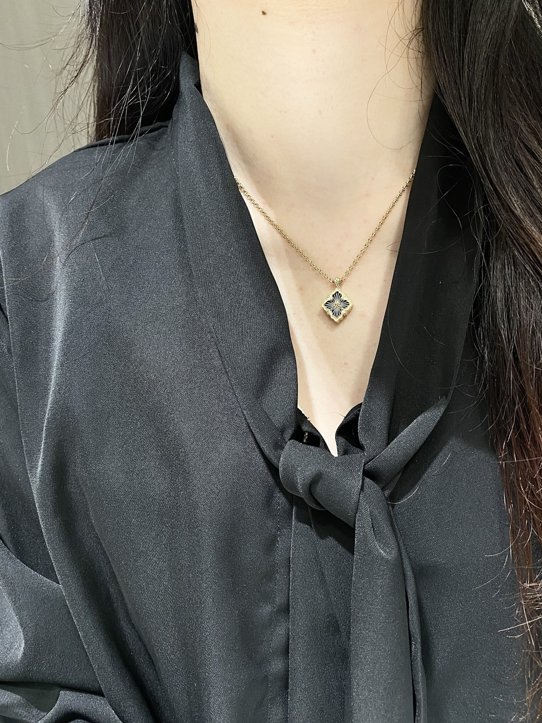 Boucheron Blue Enamel Single Flower Necklace