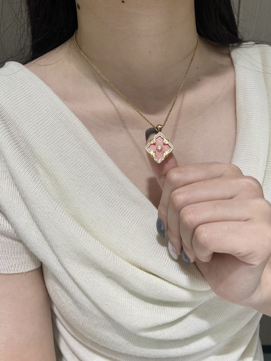 Buccellati Pink Rhodochrosite Single-Flower Necklace