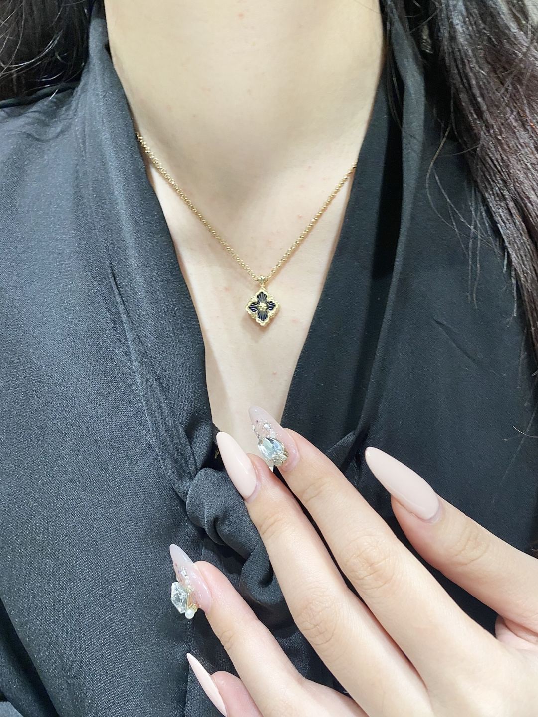 Boucheron Blue Enamel Single Flower Necklace