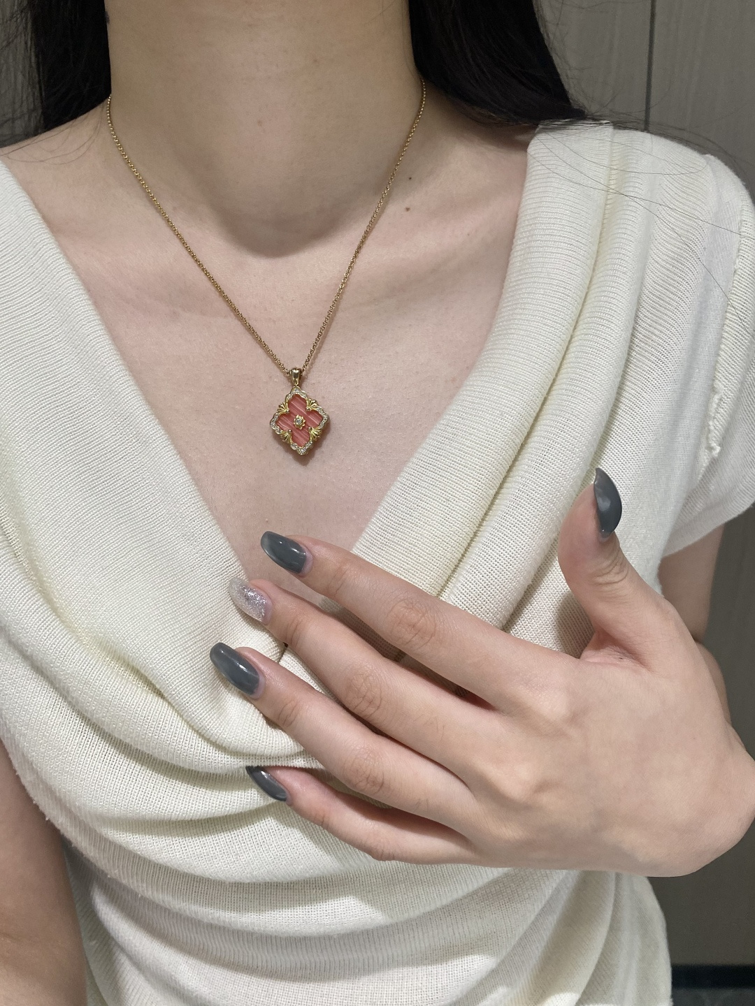 Buccellati Pink Rhodochrosite Single-Flower Necklace