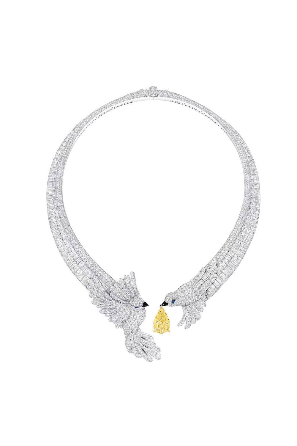 Diamond Sparrow and Fancy Vivid Yellow Diamond Necklace