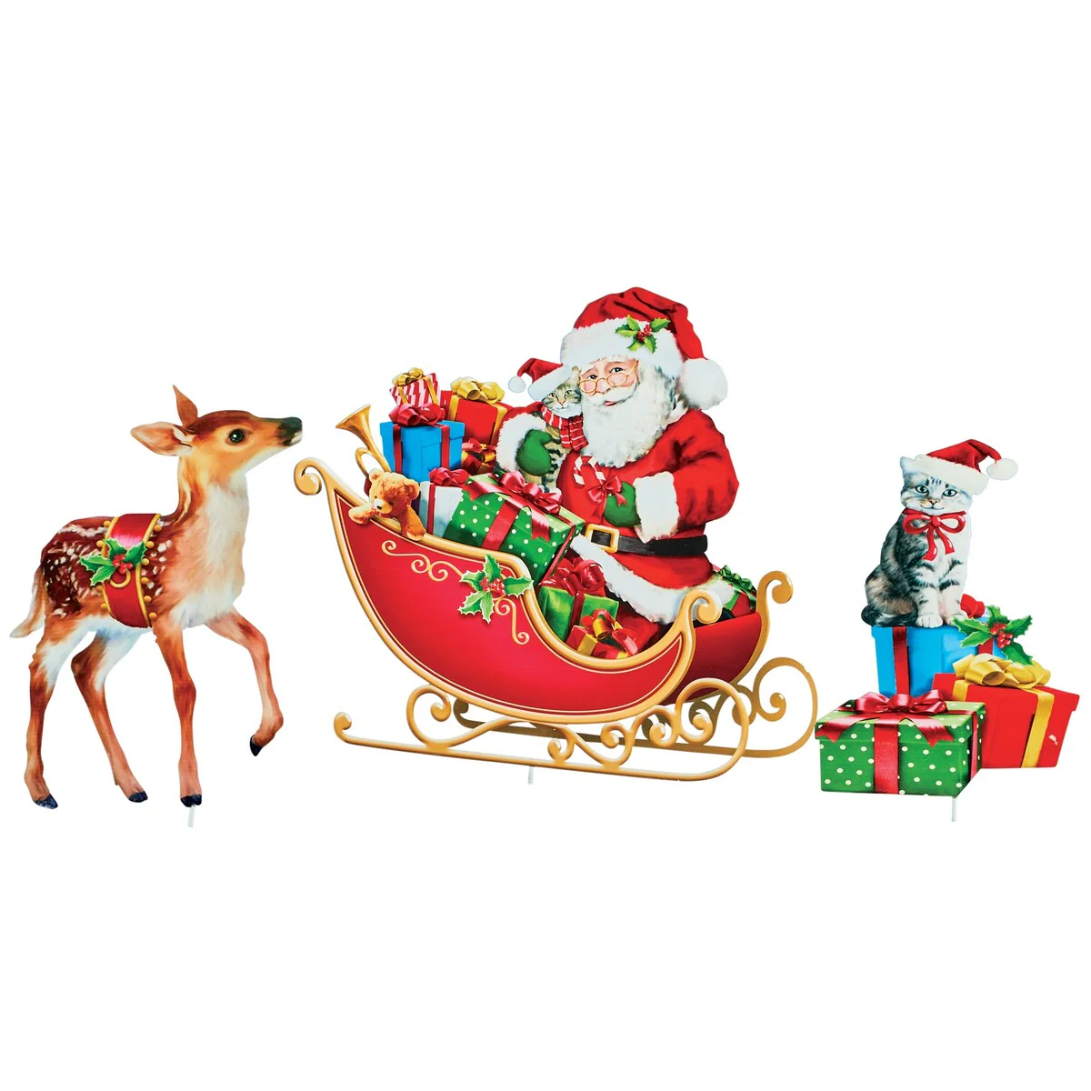 Santa Claus and Animal Friends Metal Garden Stakes Set of 3 - 8 x 16.18 x 0.25
