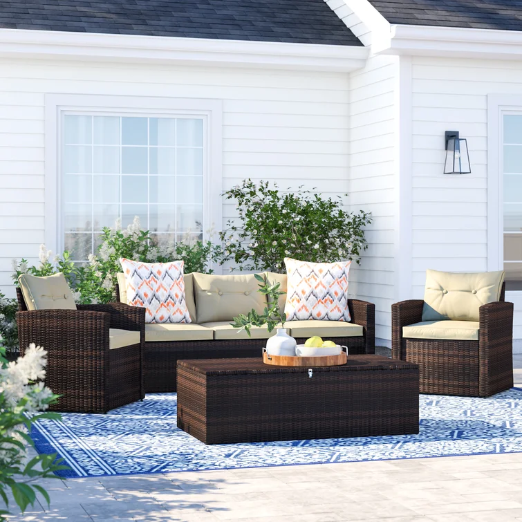 Arlington Outdoor Wicker 5 - Person Seating Group with Cushions & Storage