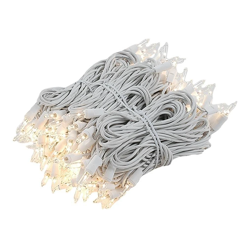 140 Light Chasing Christmas Mini Light Set, Clear, White Wire, 46.5' Long - Clear