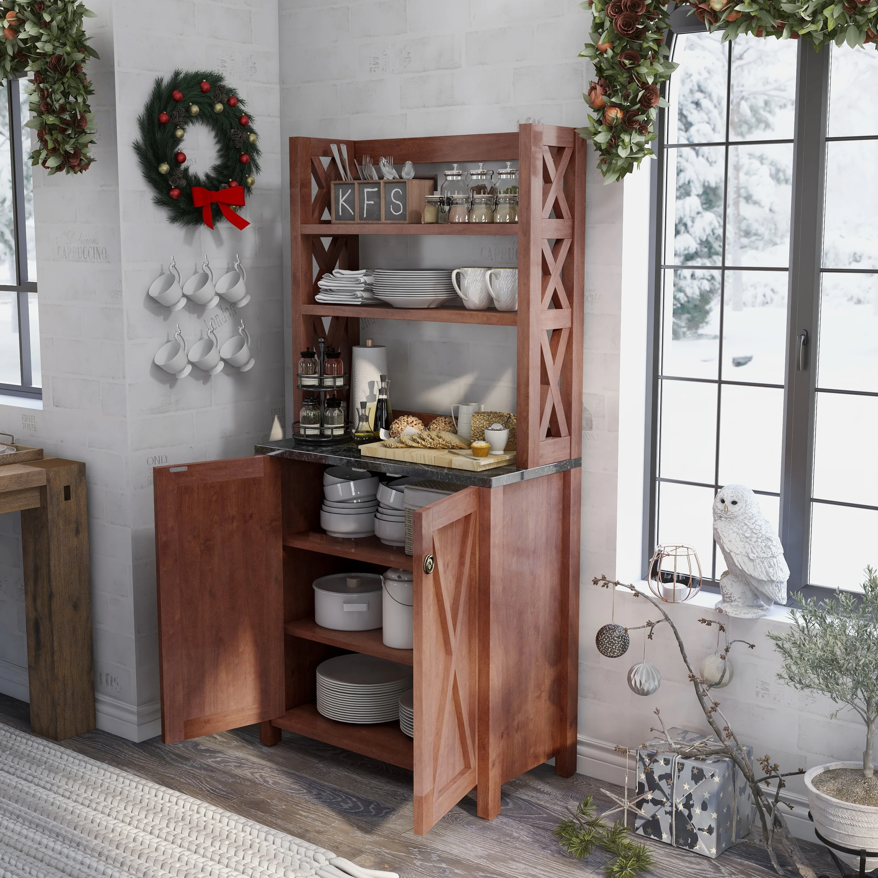 Yeer Rustic Walnut Wood Multi-storage Hutch by Furniture of America