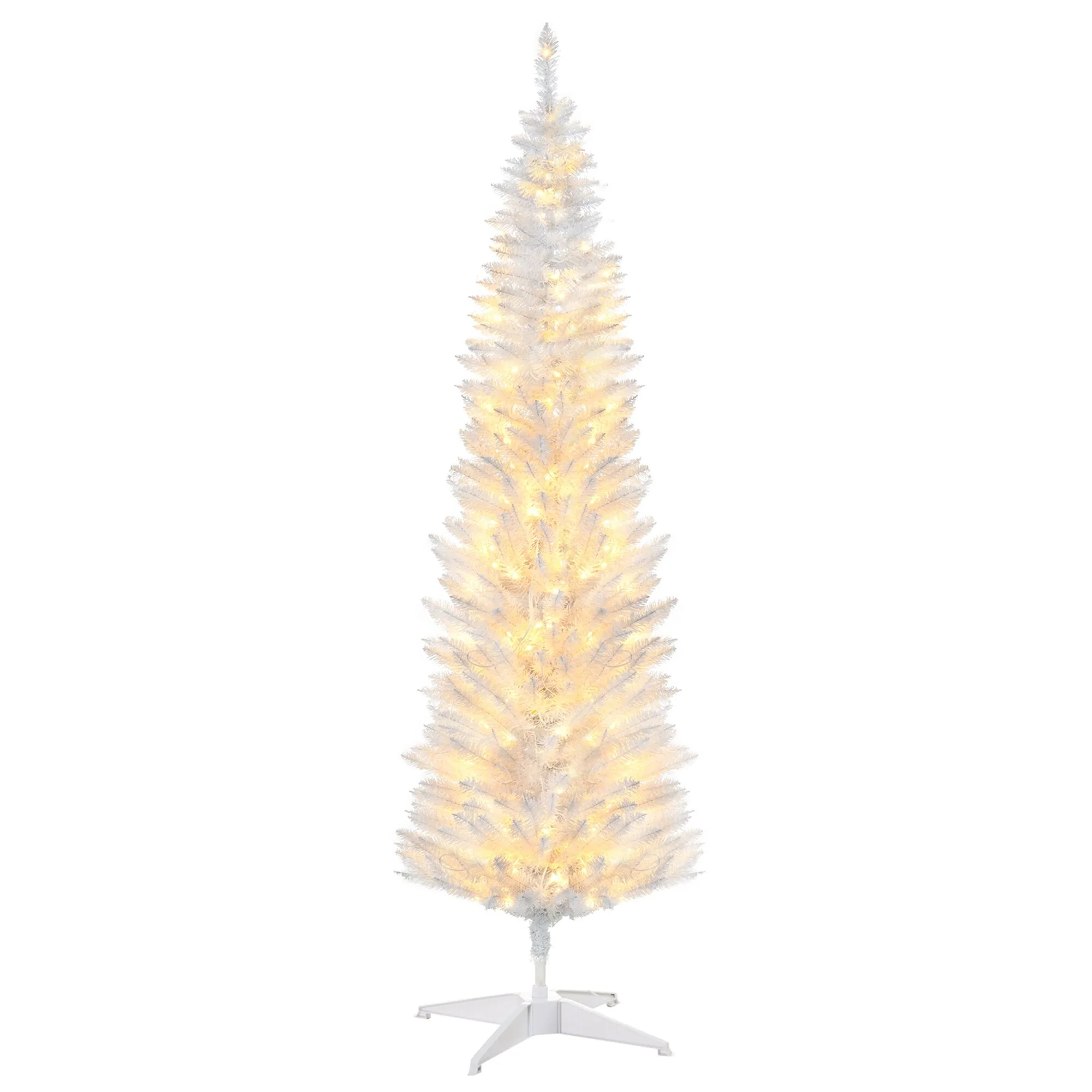 Tall Slim Pre-Lit Noble Fir Christmas Tree with Realistic Branches, Warm White LEDs, and Tips, 5ft or 6ft