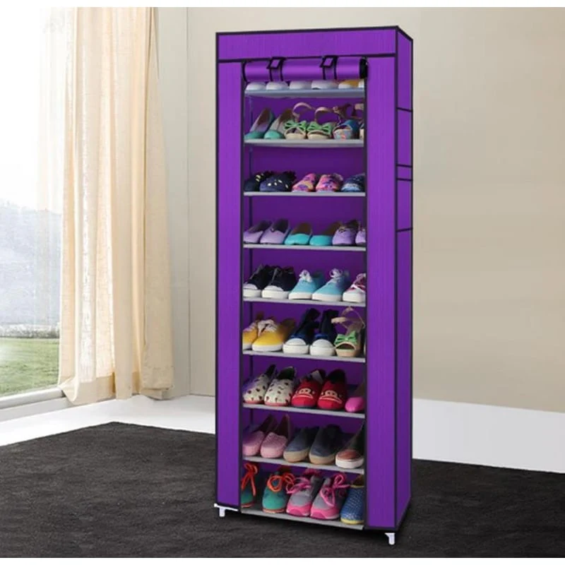 10 Tiers Shoe Rack,Utility Shoe Storage Organizer with Non-Woven Fabrics Dustproof Cover,Purple