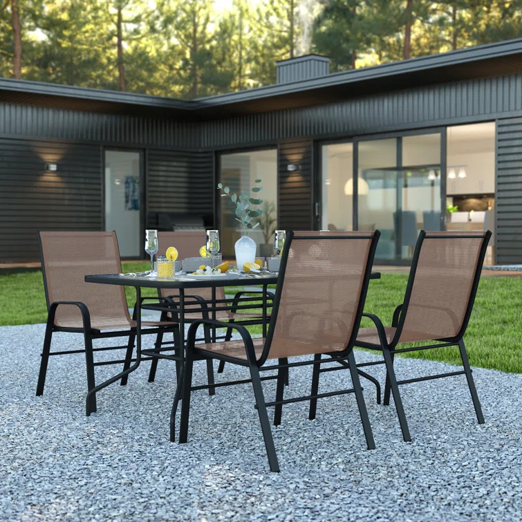 Elgin Rippled Glass Patio Table Set