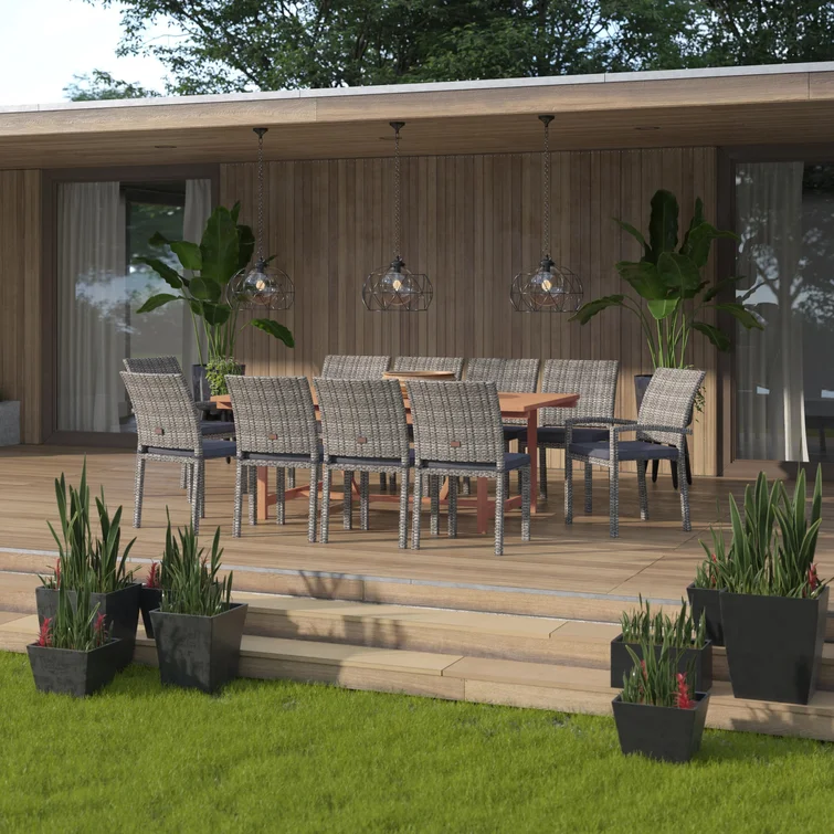 Anautica 10 - Person Rectangular Extendable Outdoor Dining Set with Cushions