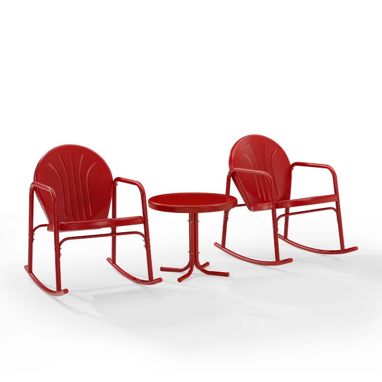 Burley 3 Pieces of Outdoor Rocking Chair Set Bright Red Gloss - Side Table & 2 Rocking Chairs