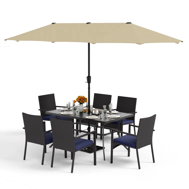 Alyah 6 - Person Rectangular Outdoor Dining Set with Cushions