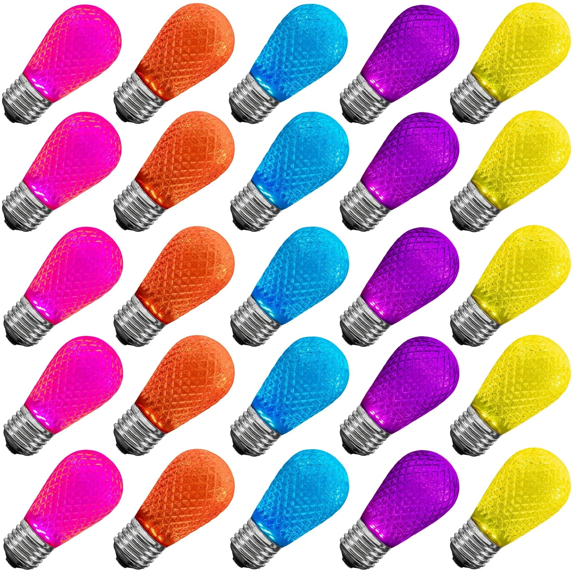 25 Pack LED S14 Faceted Outdoor Patio Edison Replacement Bulbs, Modern Multicolor - Modern Multicolor