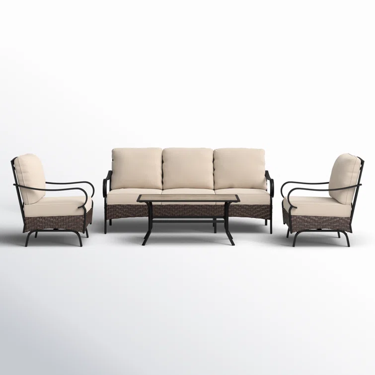 Argyri Outdoor Patio Conversation Set with Rocking Lounge Chairs and Optional Ottomans