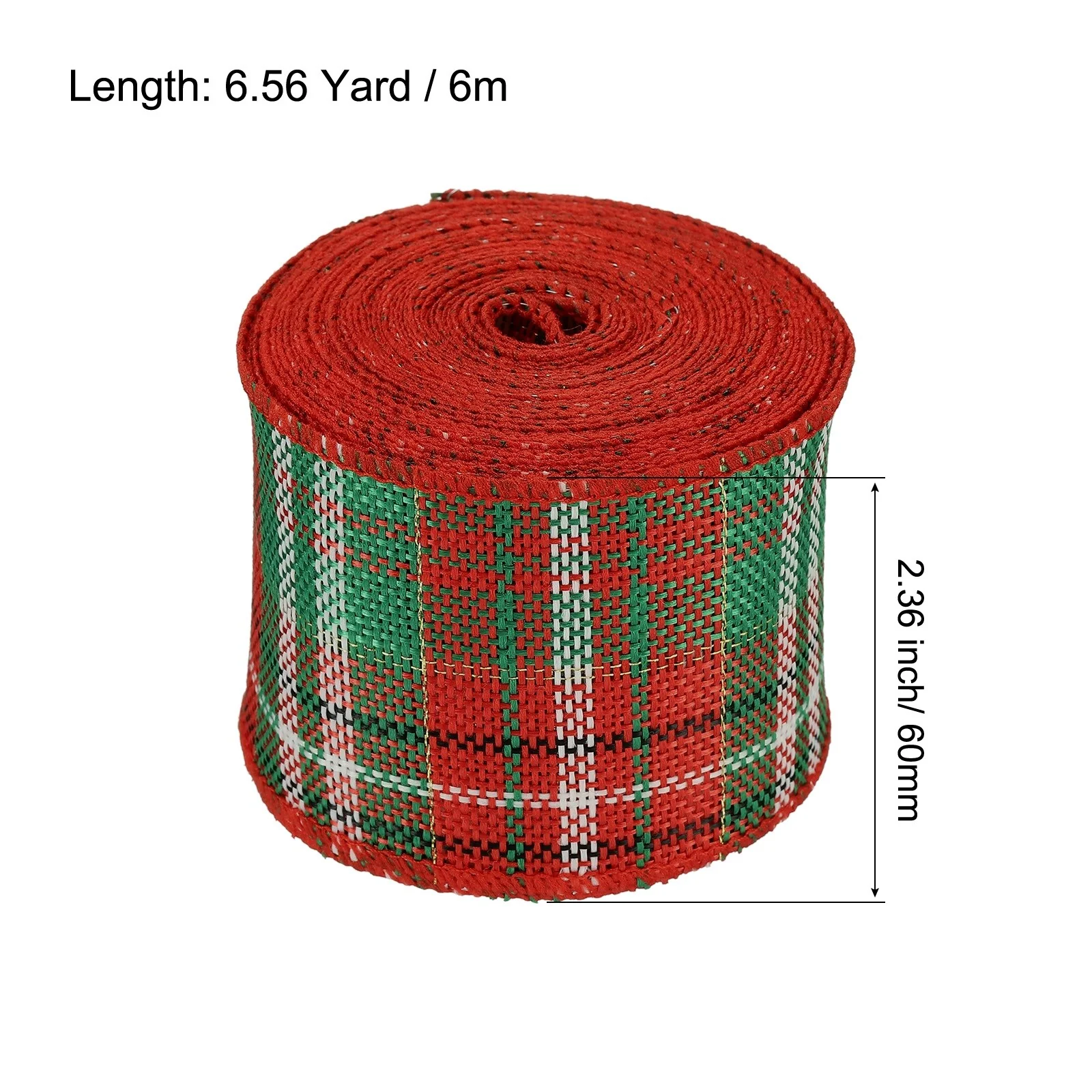 2.36 Inch Wide 6.56 Yards Gingham Ribbon Wired Edge, Green Red White - 2.36 inch x 6.56 Yard (W*L)