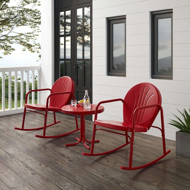 Burley 3 Pieces of Outdoor Rocking Chair Set Bright Red Gloss - Side Table & 2 Rocking Chairs