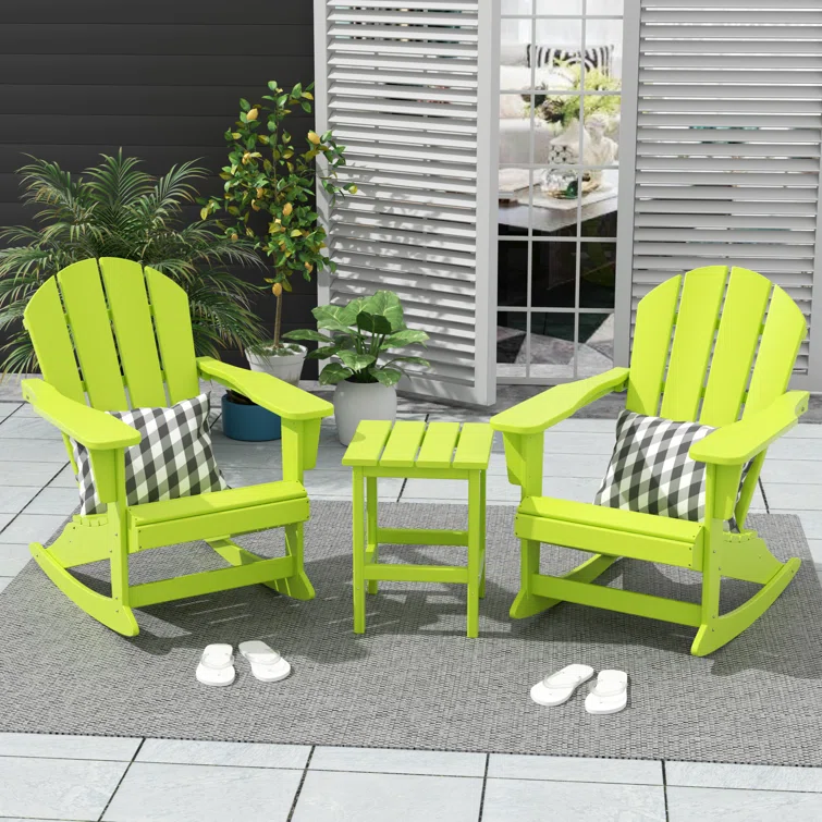 Cullan Plastic Rocking Adirondack Chair with Table