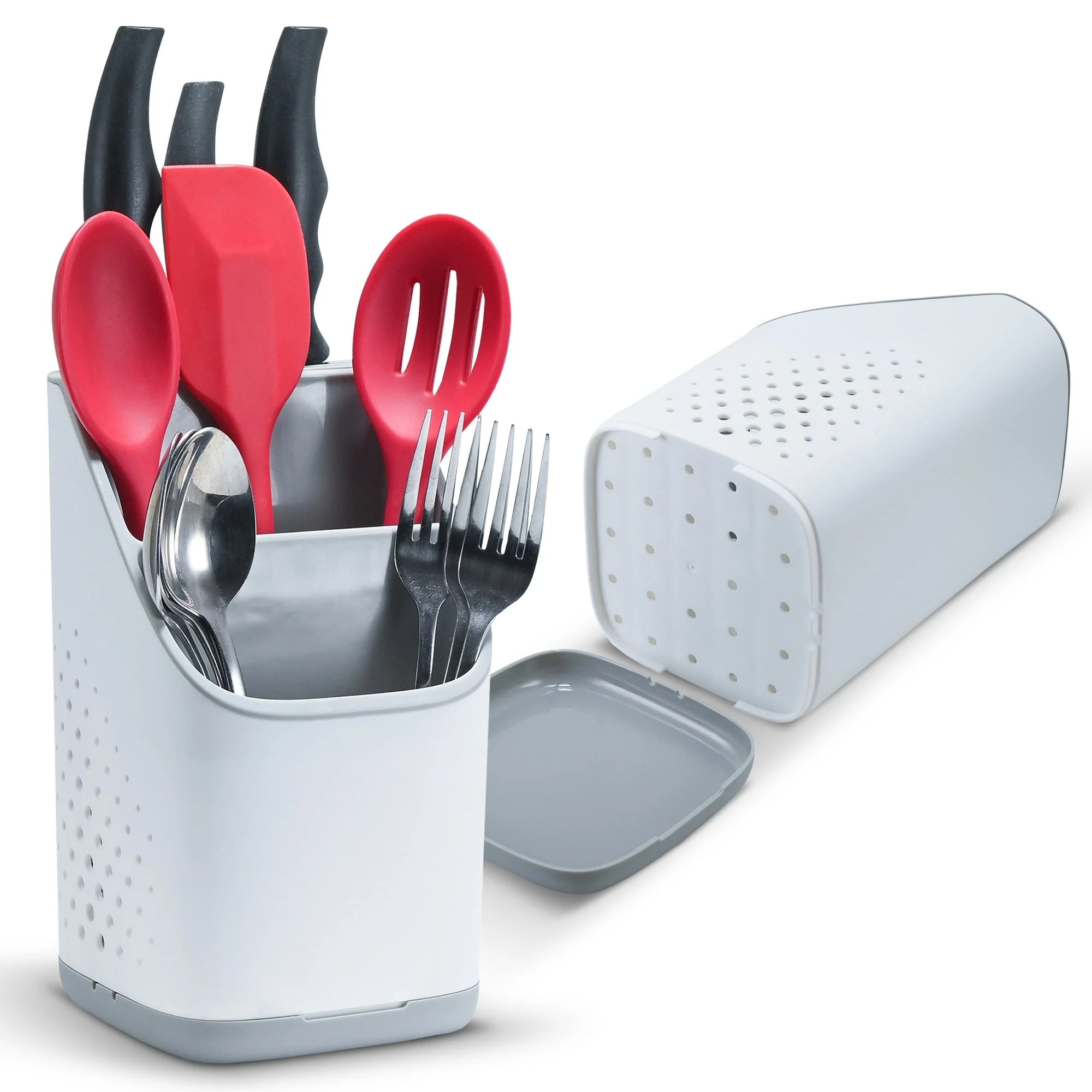 Cheer Collection Utensil Organizer Caddy and Drying Rack with Drip Tray - 4.72 x 5 x 7.48