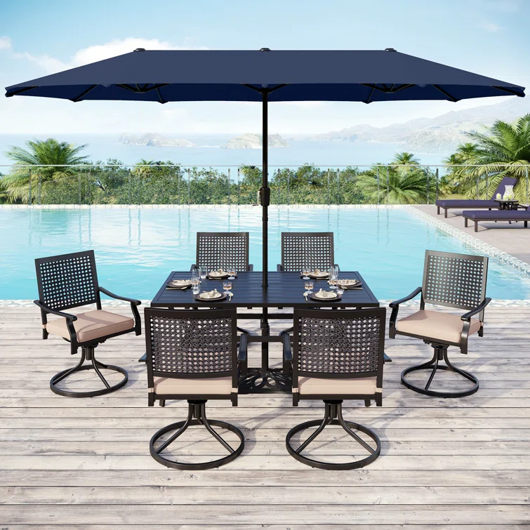 Alyah 6 - Person Rectangular Outdoor Dining Set with Cushions