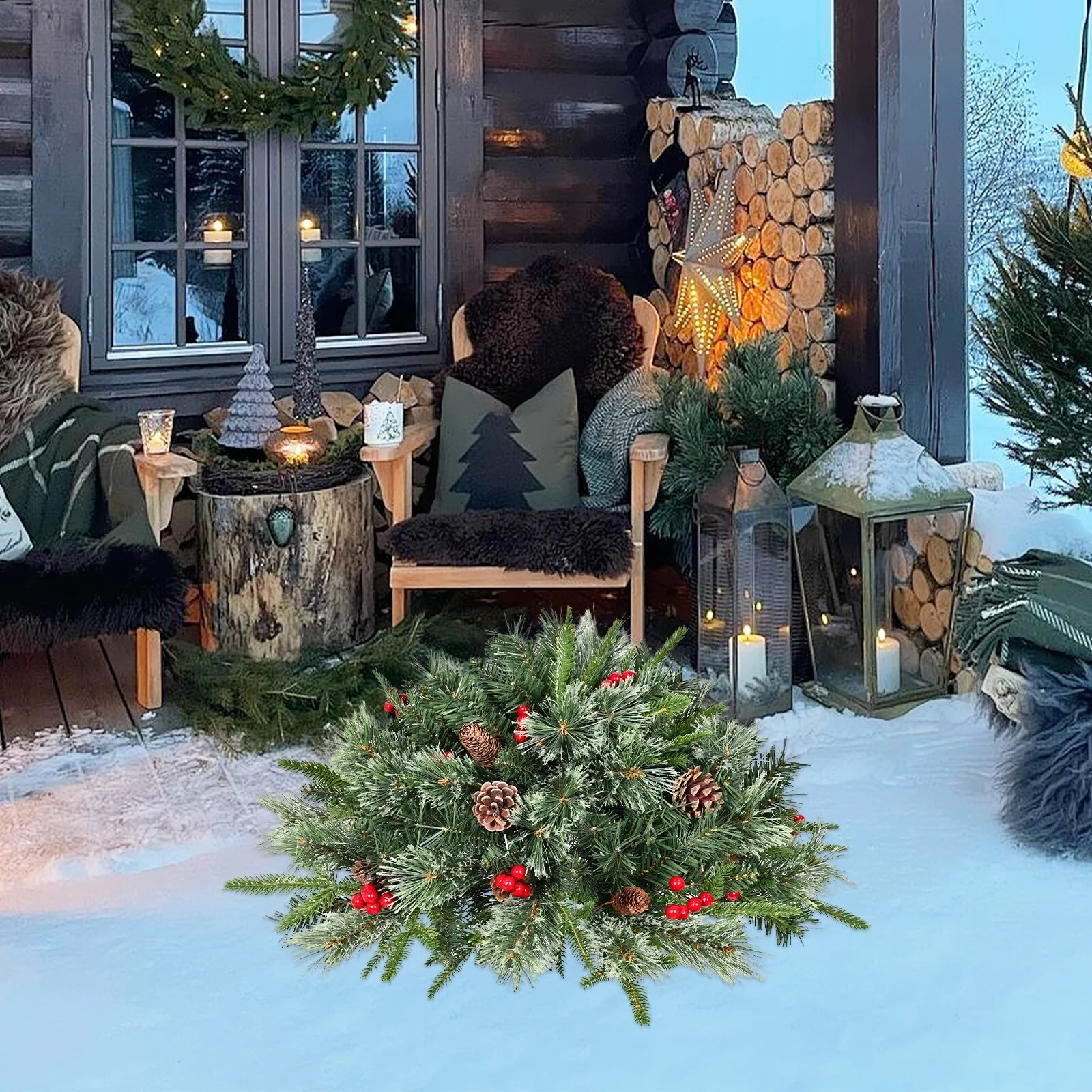 20-Inch Christmas Ground Tree with PE/PVC & Flowering Pine Needle Branches, 220 Tips