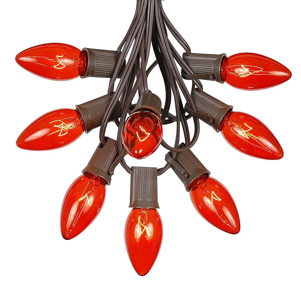 100 Foot C9 Christmas Light Set, Hanging Patio String Lights, Brown Wire