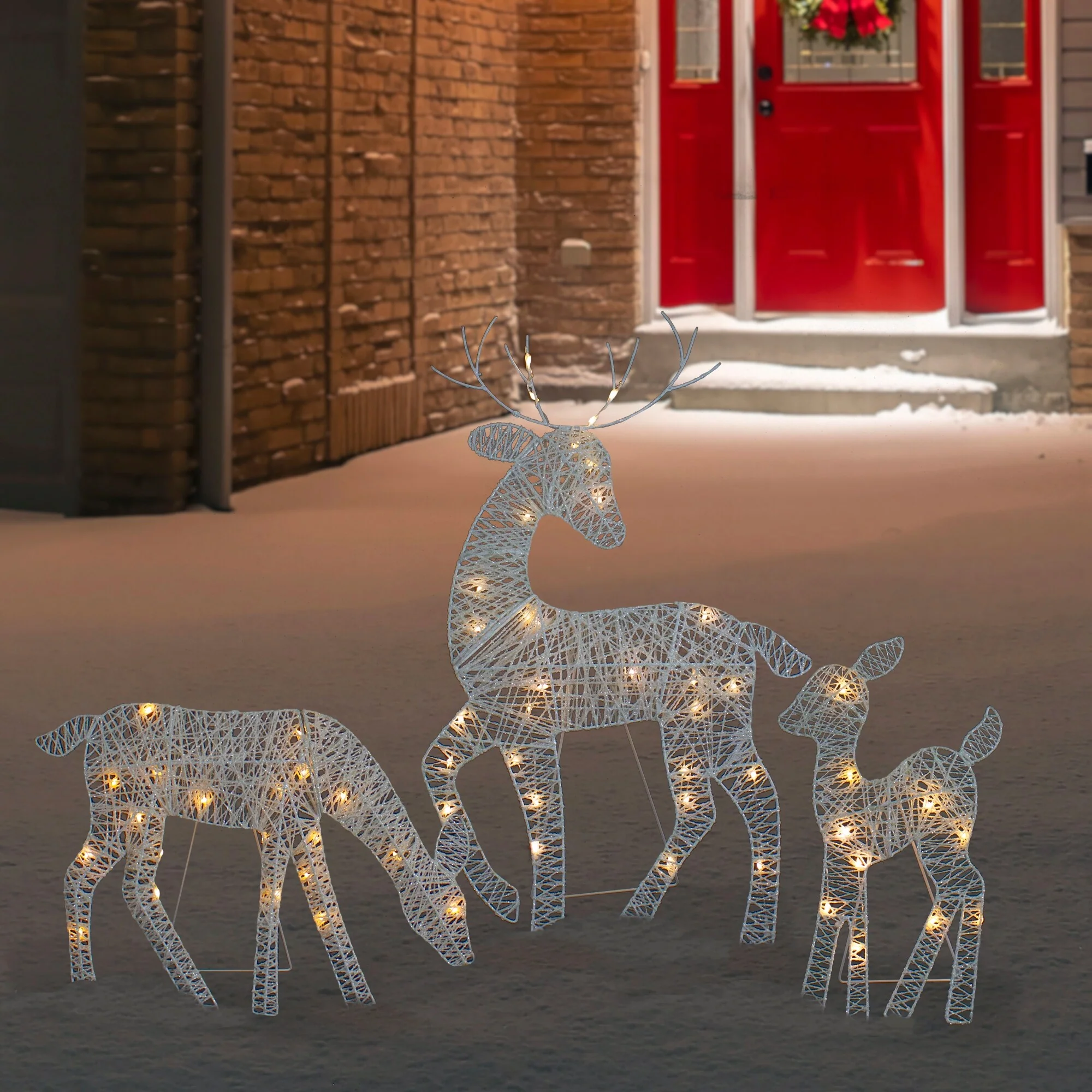 3 LED Lighted White Reindeer Family Outdoor Christmas Decorations 29