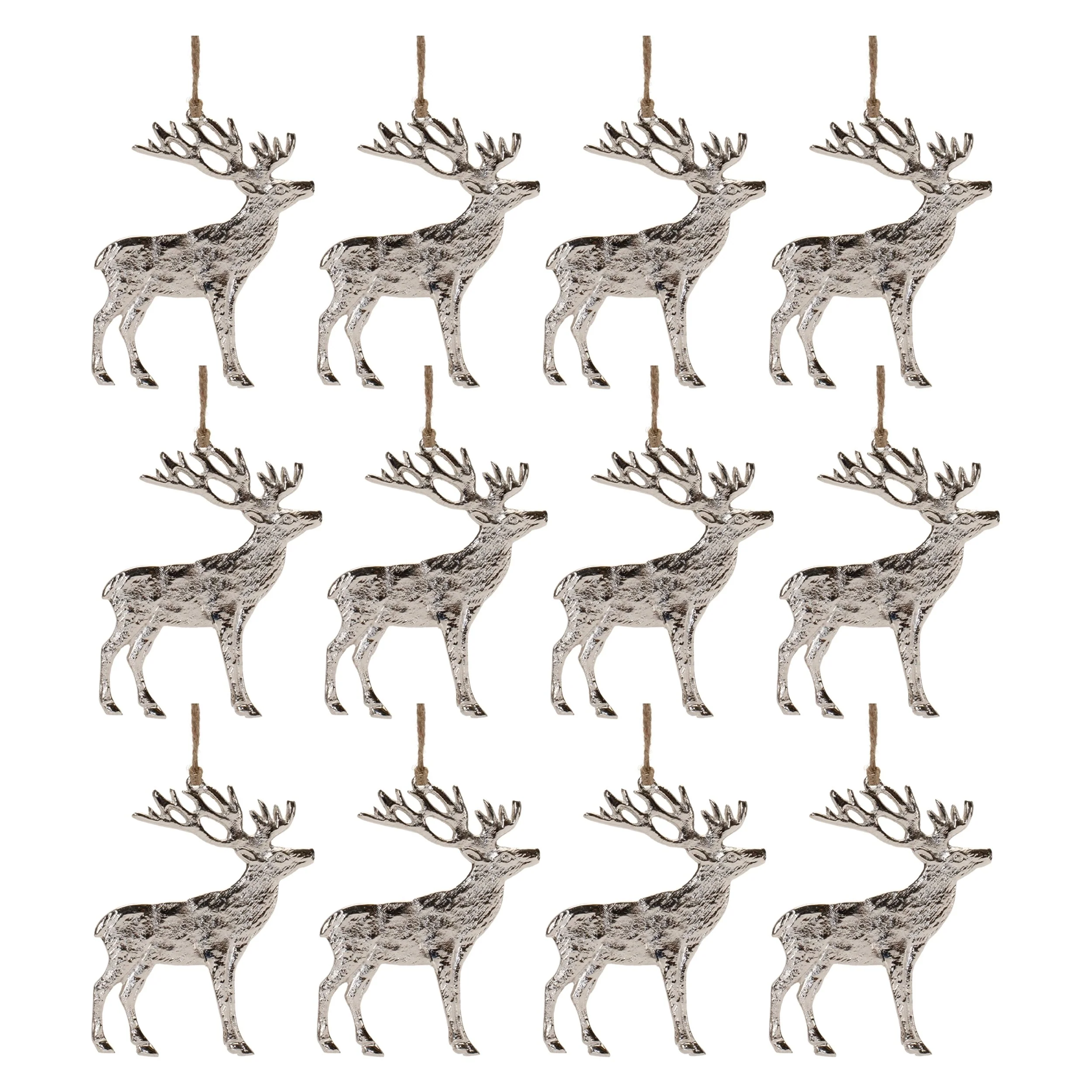 12-Piece Deer Christmas Ornaments Metal Set for Festive Home Decoration - 4.5