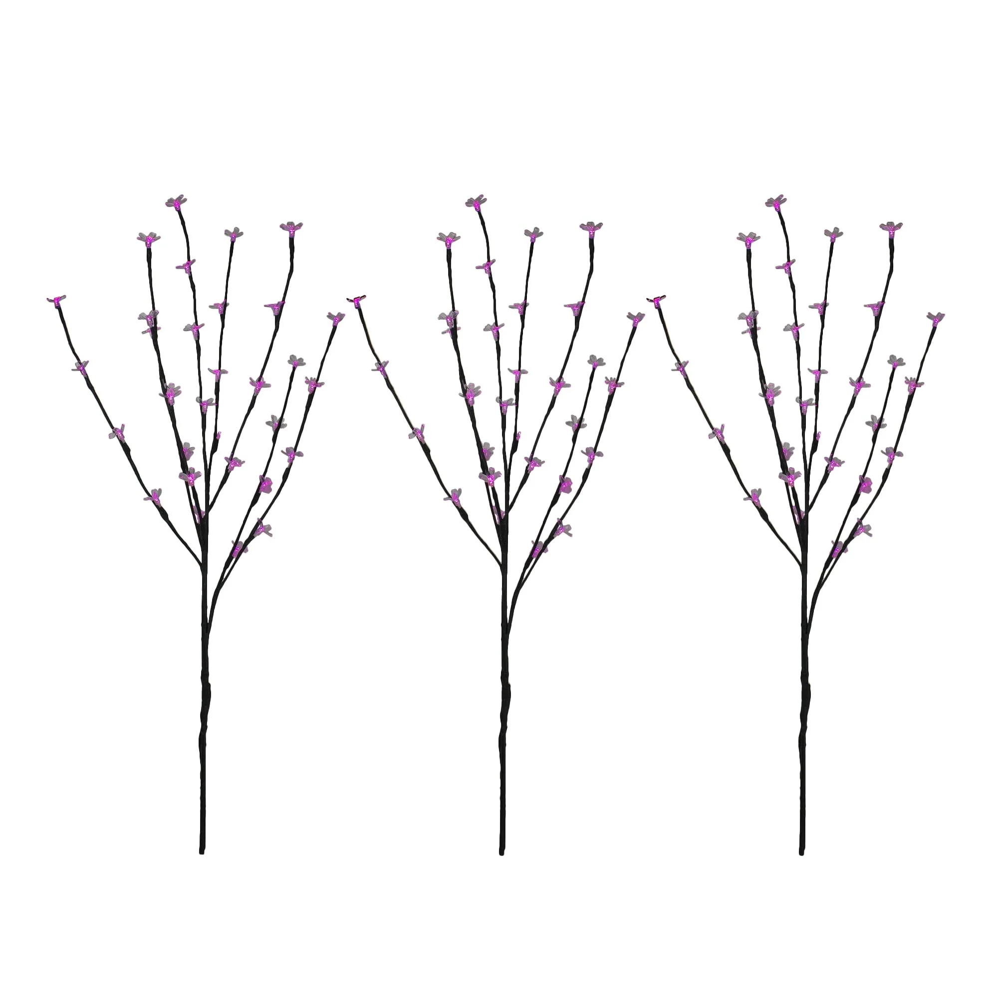 3 Pre-Lit Cherry Blossom Artificial Tree Branches 2.5' Pink LED Lights