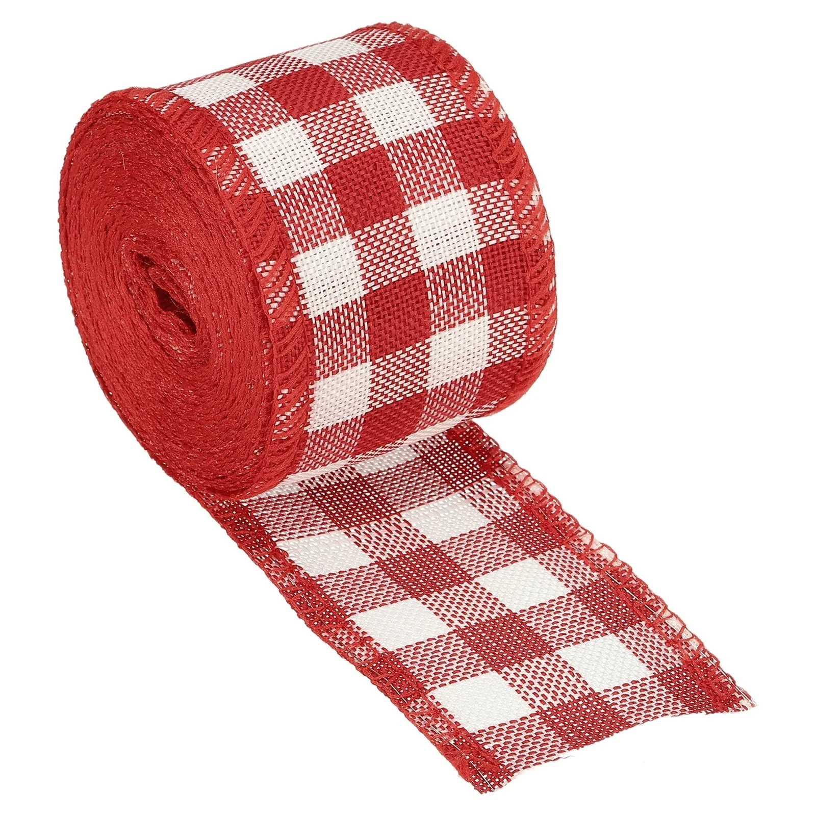 2 Inch Wide 6.56 Yards Gingham Ribbon Wired Edge, Red and White - 2 inch x 6.56 Yard (W*L)