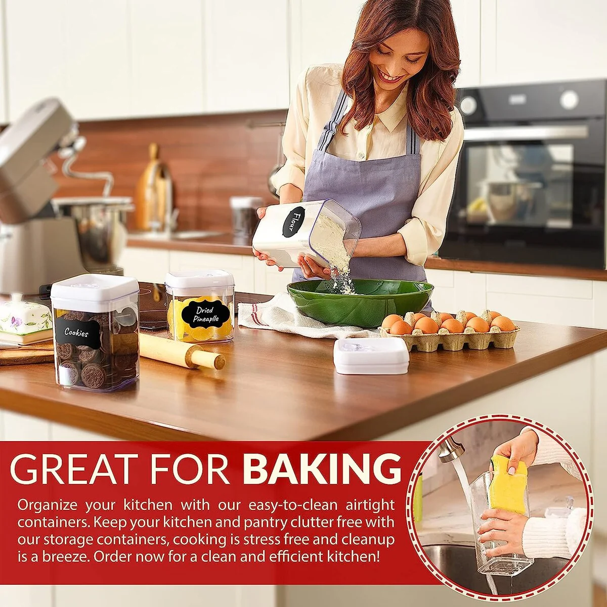 4 Pieces Set Air tight Food Storage Containers for Kitchen Pantry Organization