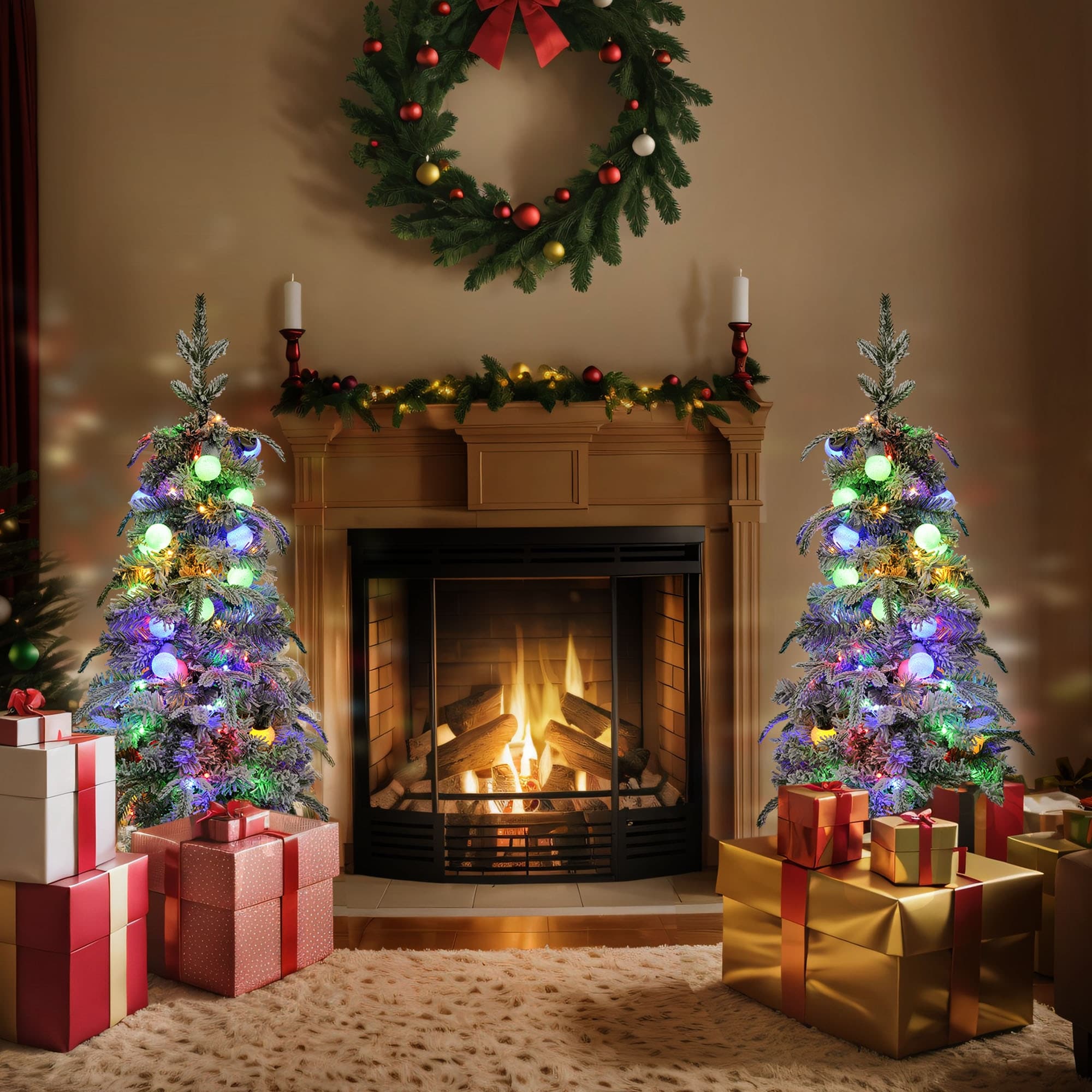 3FT Lighted Candy Christmas Tree Set of 2, Pre-Lit with 90 Warm White LED Lights, Ideal for Indoor and Outdoor Decor