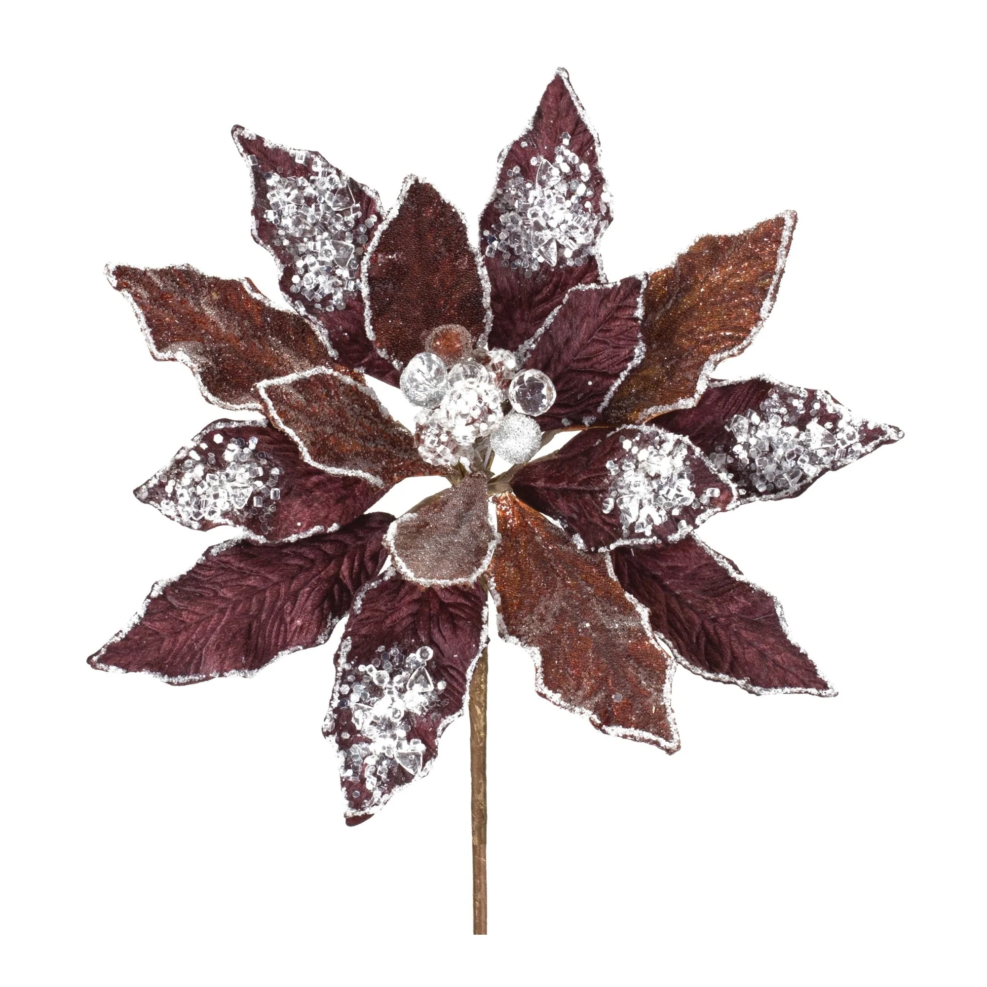 2 Piece Set Glittered Poinsettia Artificial Christmas Stems 27
