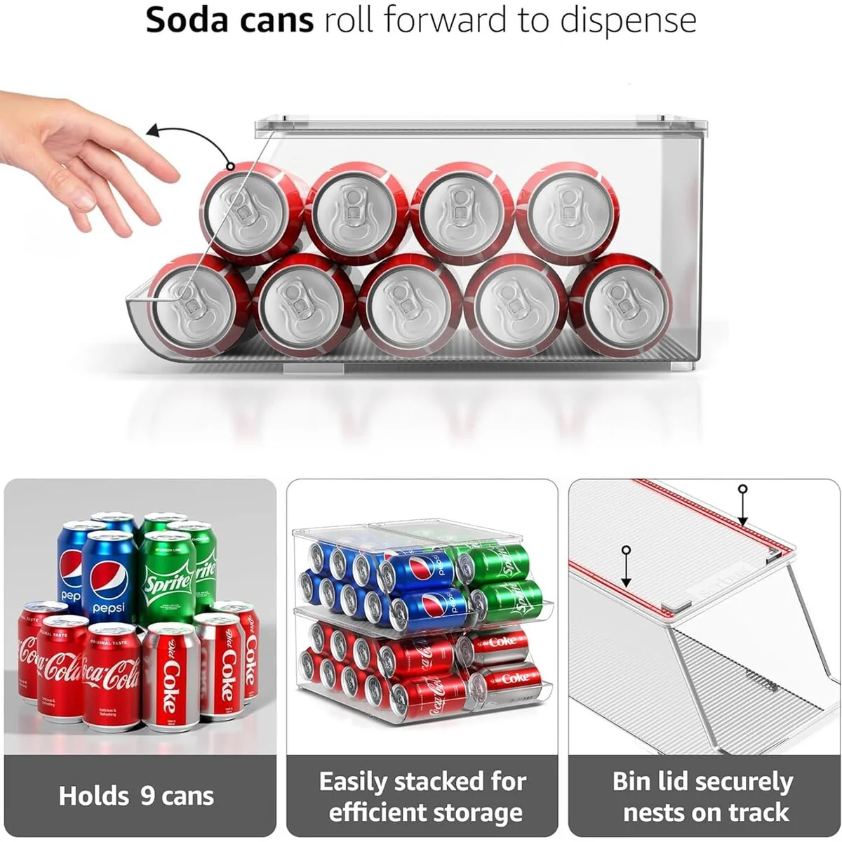 Fridge Bins Soda Can Organizer with Lid - 4PK