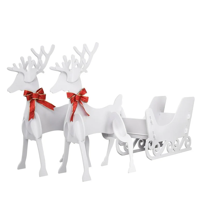 3-Piece PVC Deer & Sleigh Silhouette Set Outdoor Christmas Holiday Decoration, - White