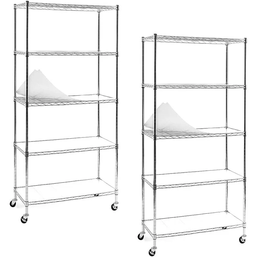 Chrome 4/5-Tier Steel Shelving with Wheels & Liners Heavy-Duty Storage