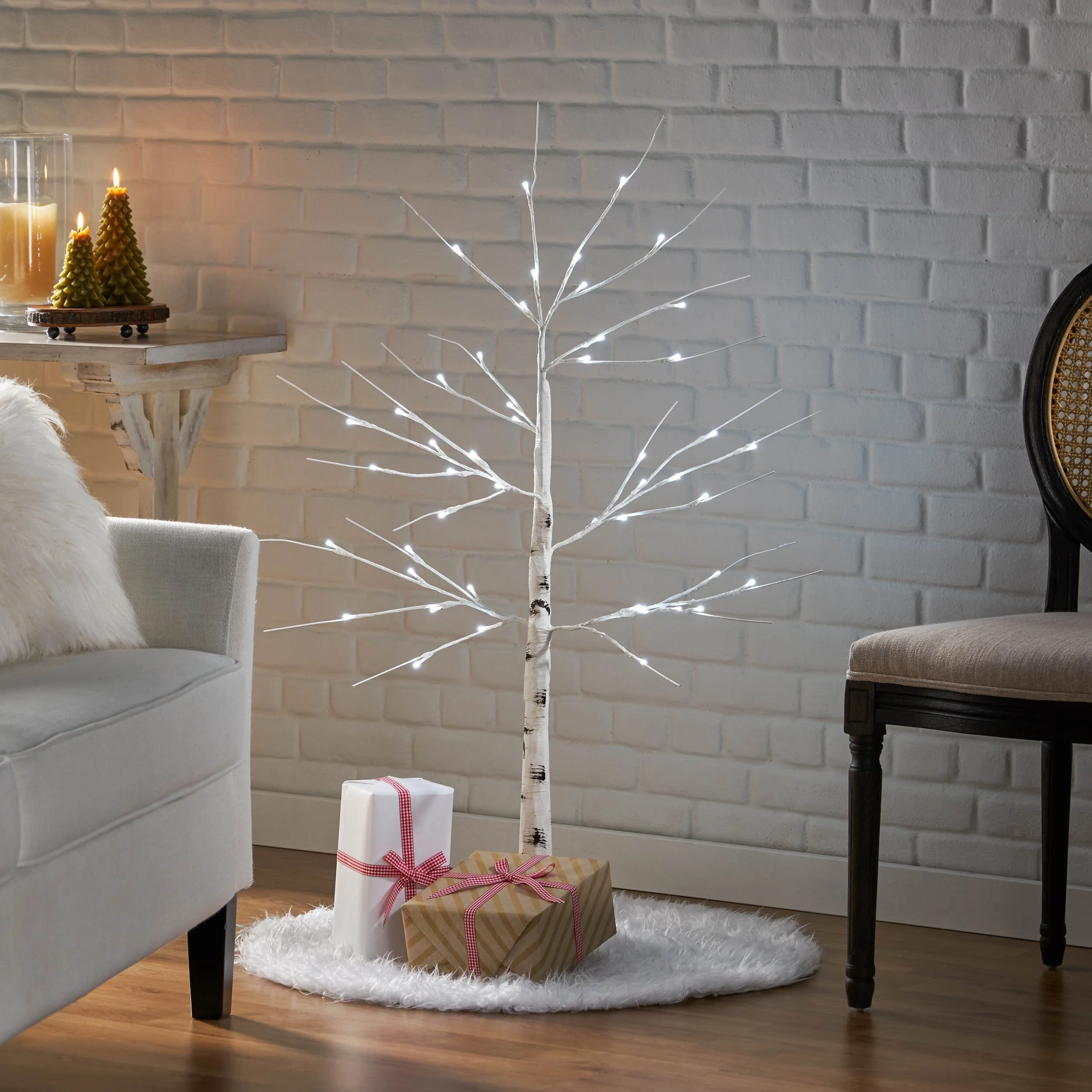 4FT Birch Tree with 48 White LED Lights, Artificial Twig Tree for Indoor Decor