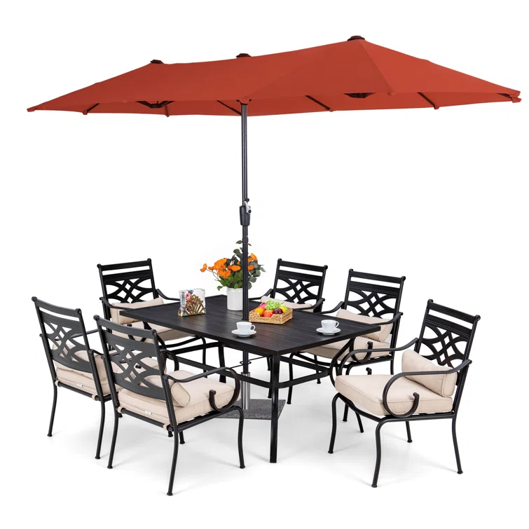 Alyah 6 - Person Rectangular Outdoor Dining Set with Cushions