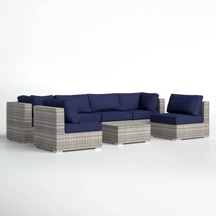 Anden Rattan Wicker Fully Assembled 6 - Person Seating Group with Sunbrella Cushions