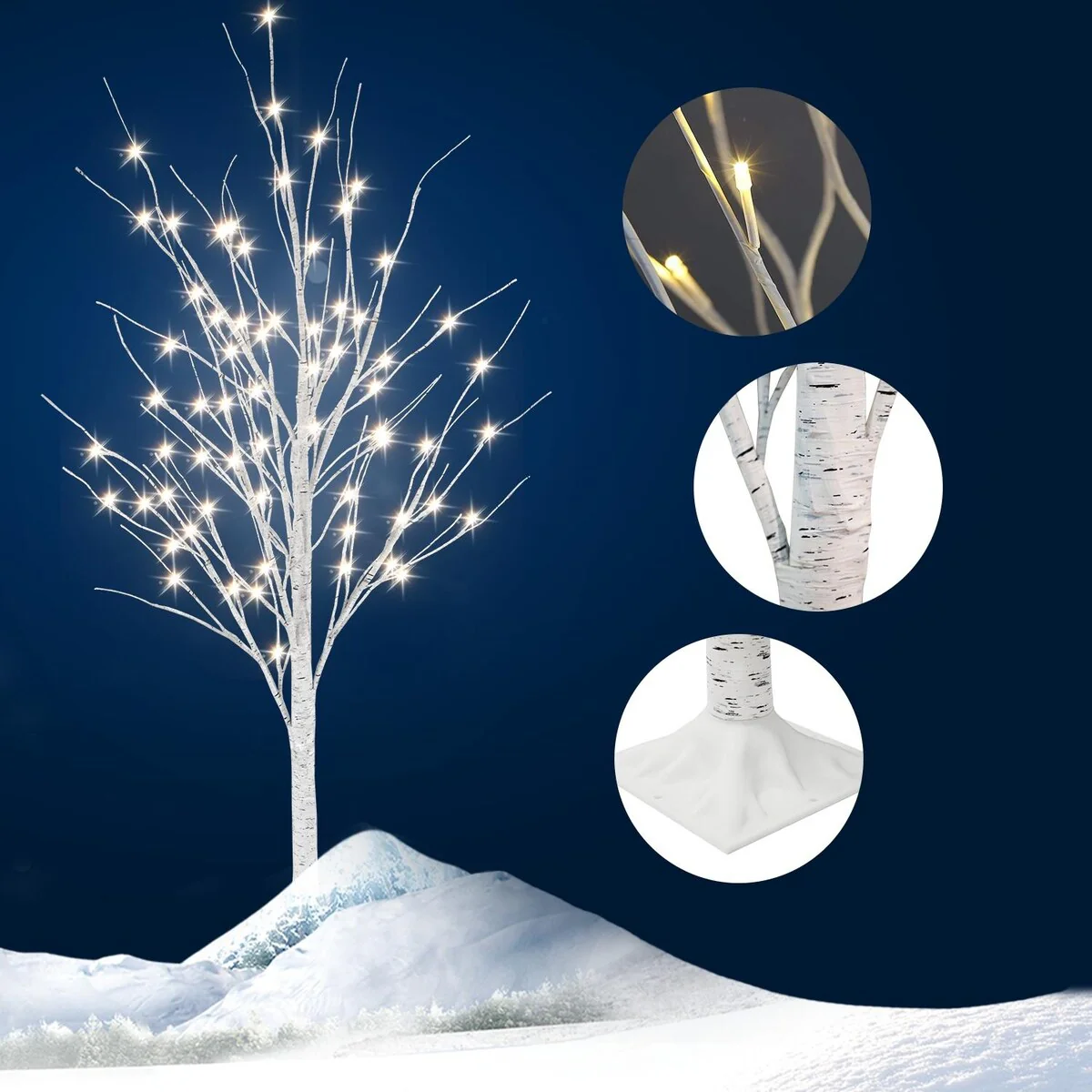 6 Ft Pre-lit Artificial Tree Birch Tree Christmas Holiday Party Decorations Starlit Tree for Indoor Outdoor Use, 3 Pieces Sets