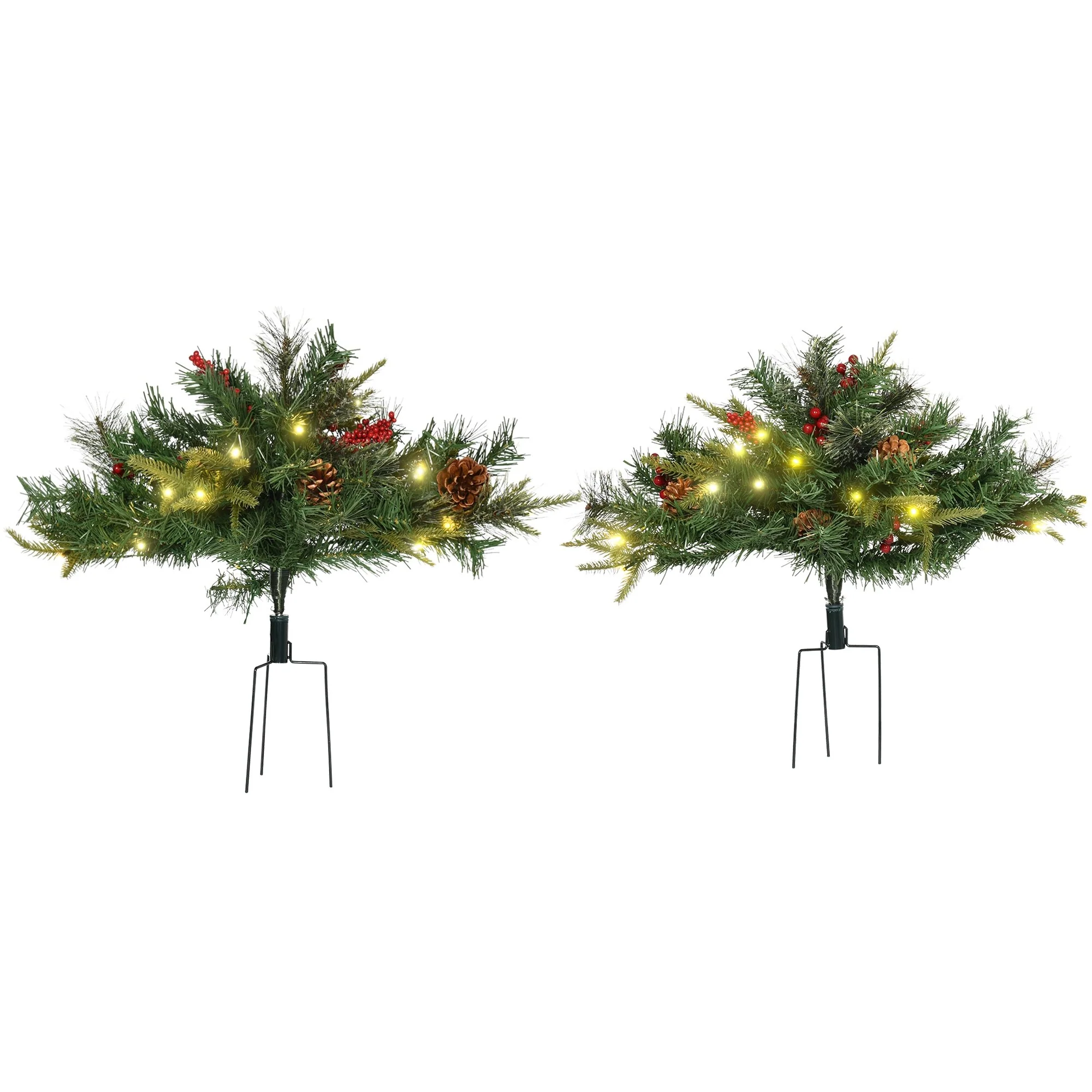 22-inch Prelit Artificial Christmas Trees with LED Lights, Red Berries & Pine Cones for Outdoor Use