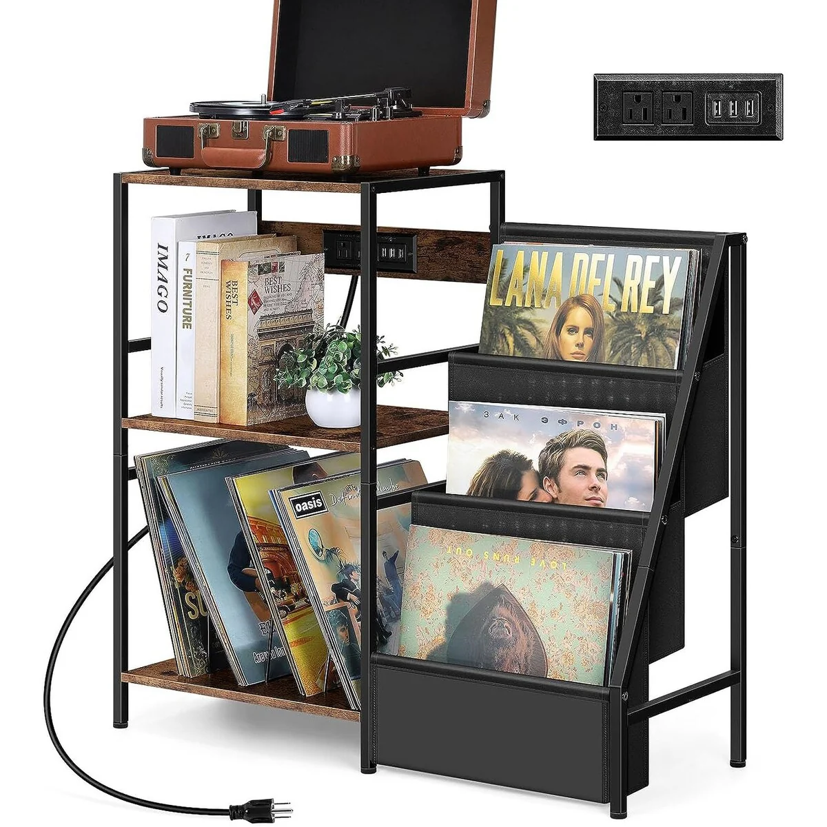 3 Tier Vinyl Record Player Stand with Charging Station