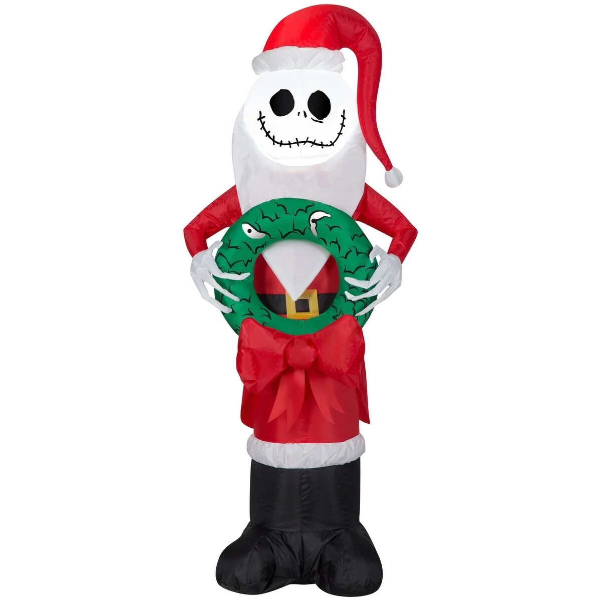 Jack Skellington in Santa Suit with Wreath Airblown Inflatable