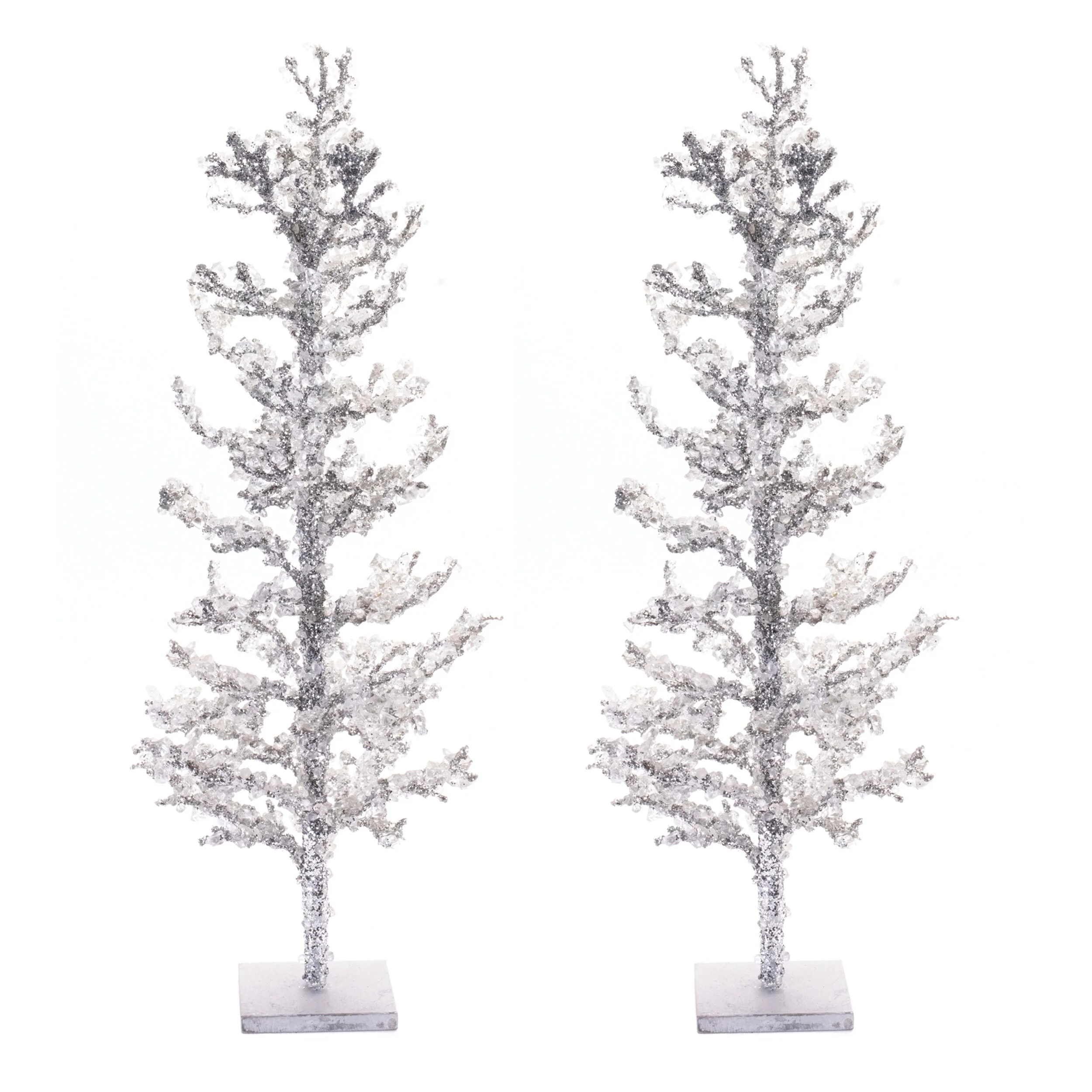24 Inch Icy Twig Tree Set with Jeweled Accents for Holiday Home Decor - 9.5” x 9.5” x 24”