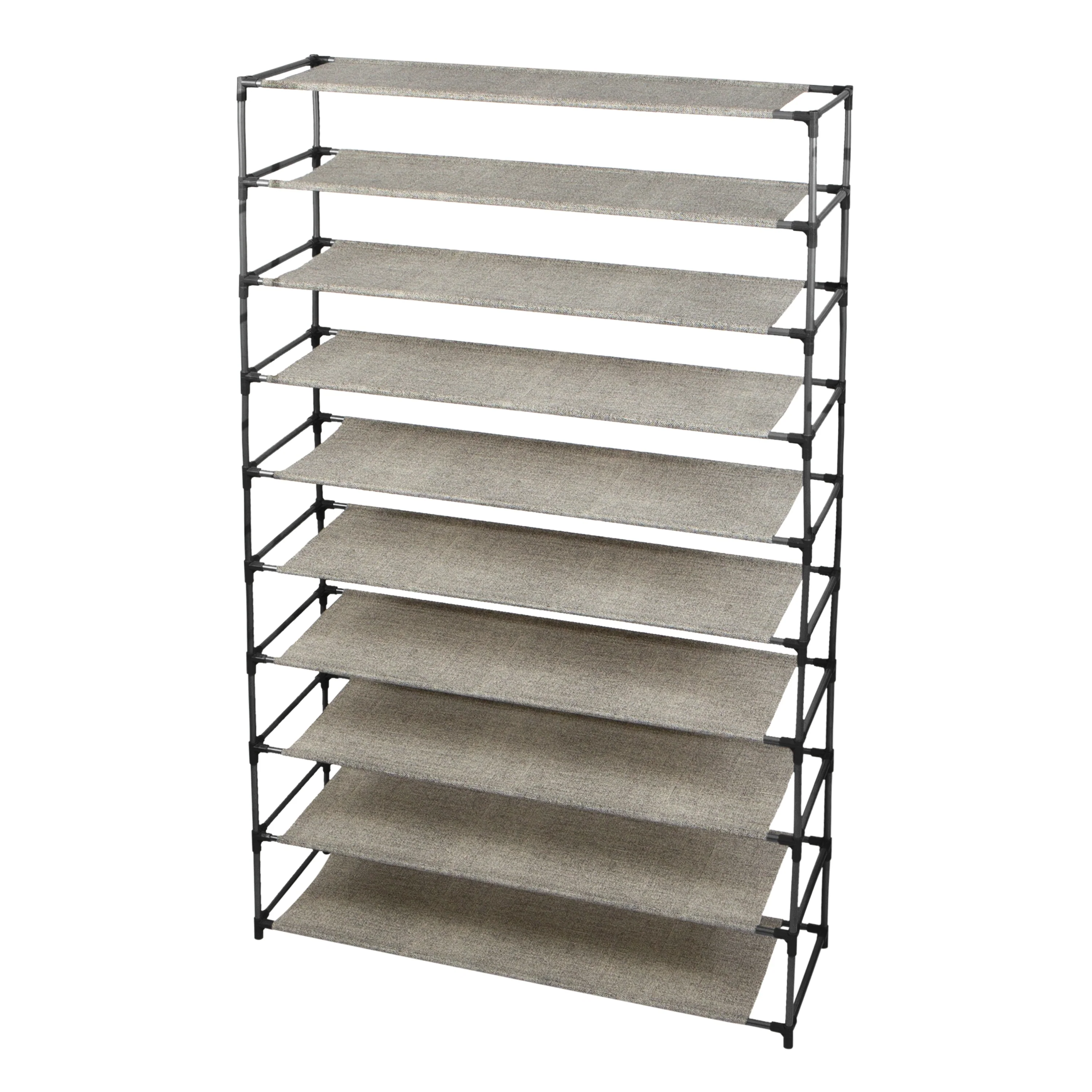 Simplify 10 Tier 50 Pair Extra Long Shoe Rack - Black Beige - 10-tier