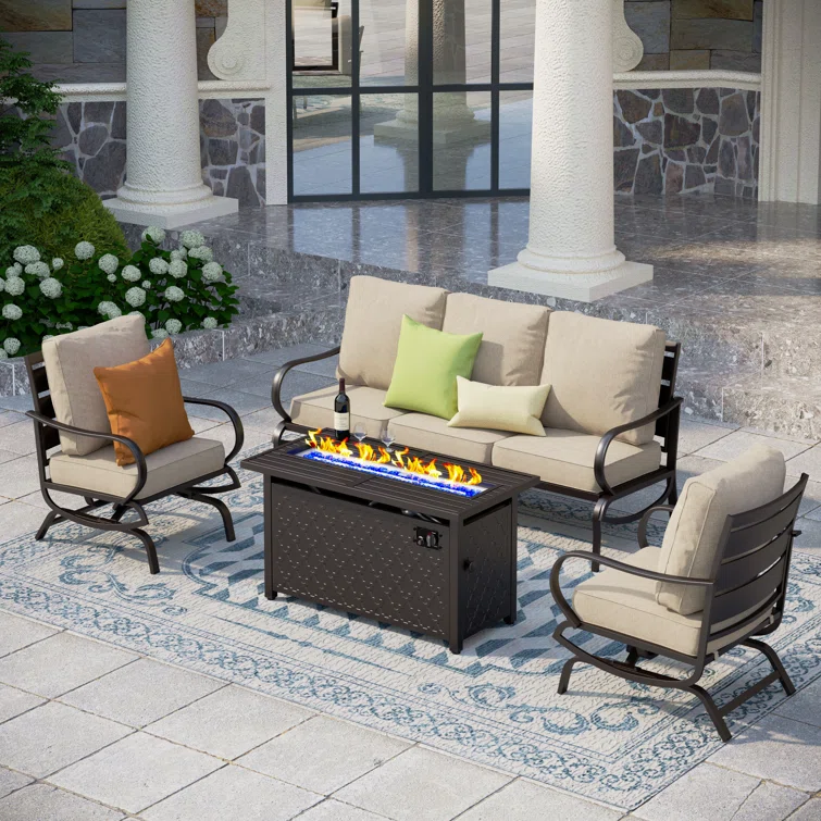 Tapasi 5 - Person Patio Conversation Set with Rocking Lounge Chairs & Firepit Table