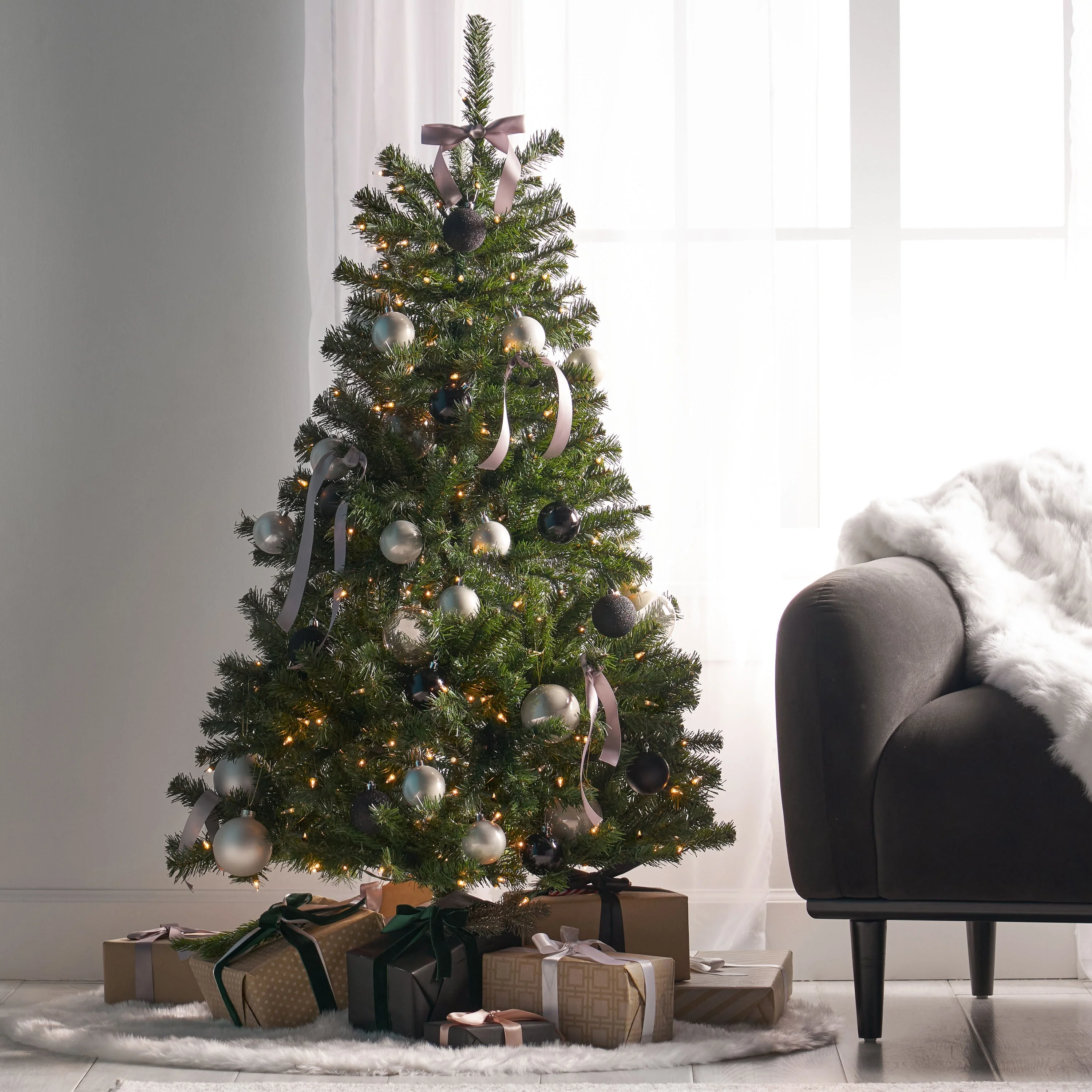 4.5ft Hinged Christmas Tree with 200 Clear LED Lights, Iron Stand & Easy Assembly