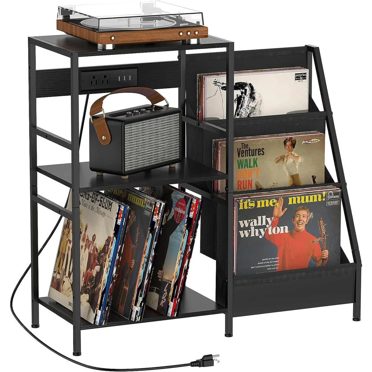 3 Tier Vinyl Record Player Stand with Charging Station
