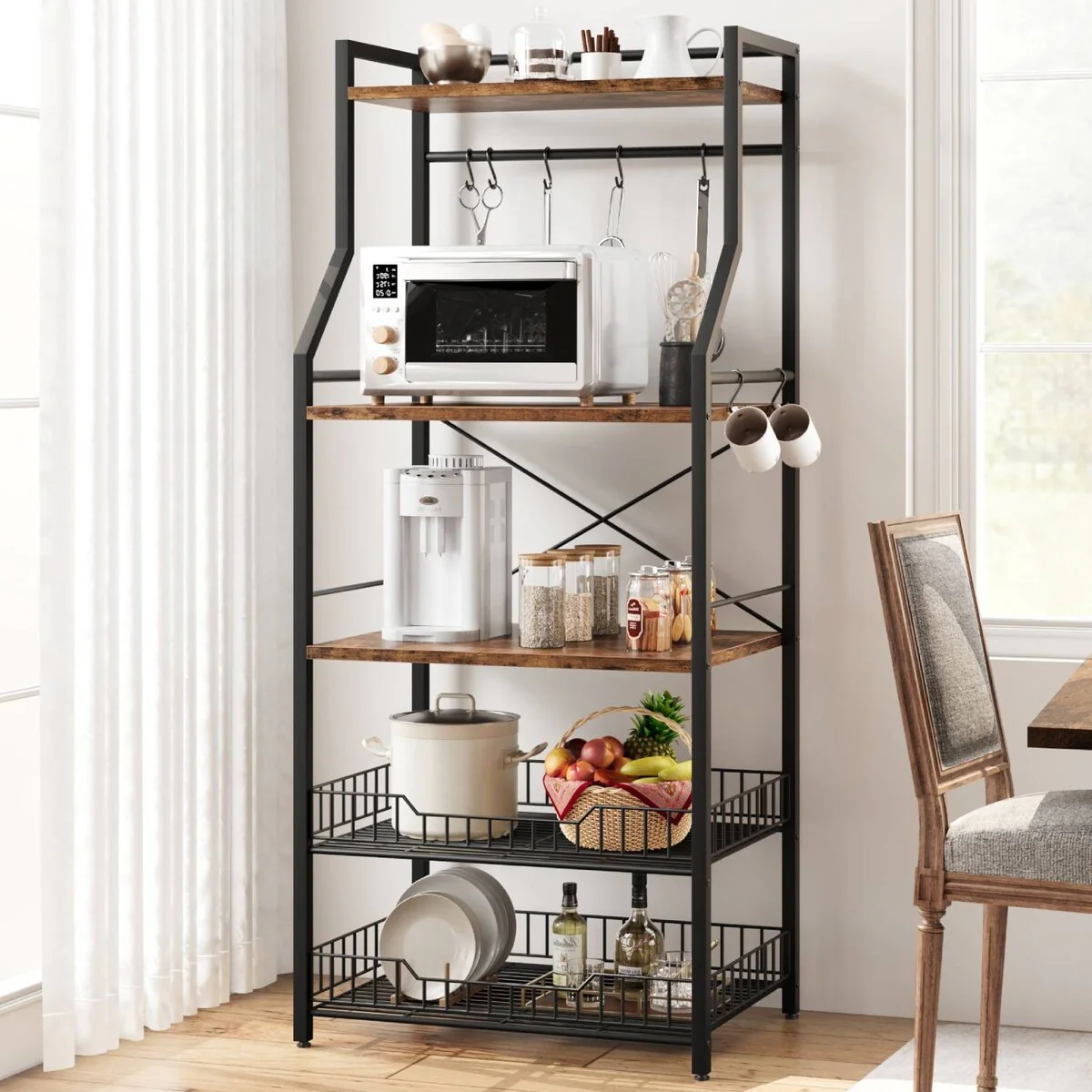 5-Tier Kitchen Bakers Rack with 2 Large Wire Baskets