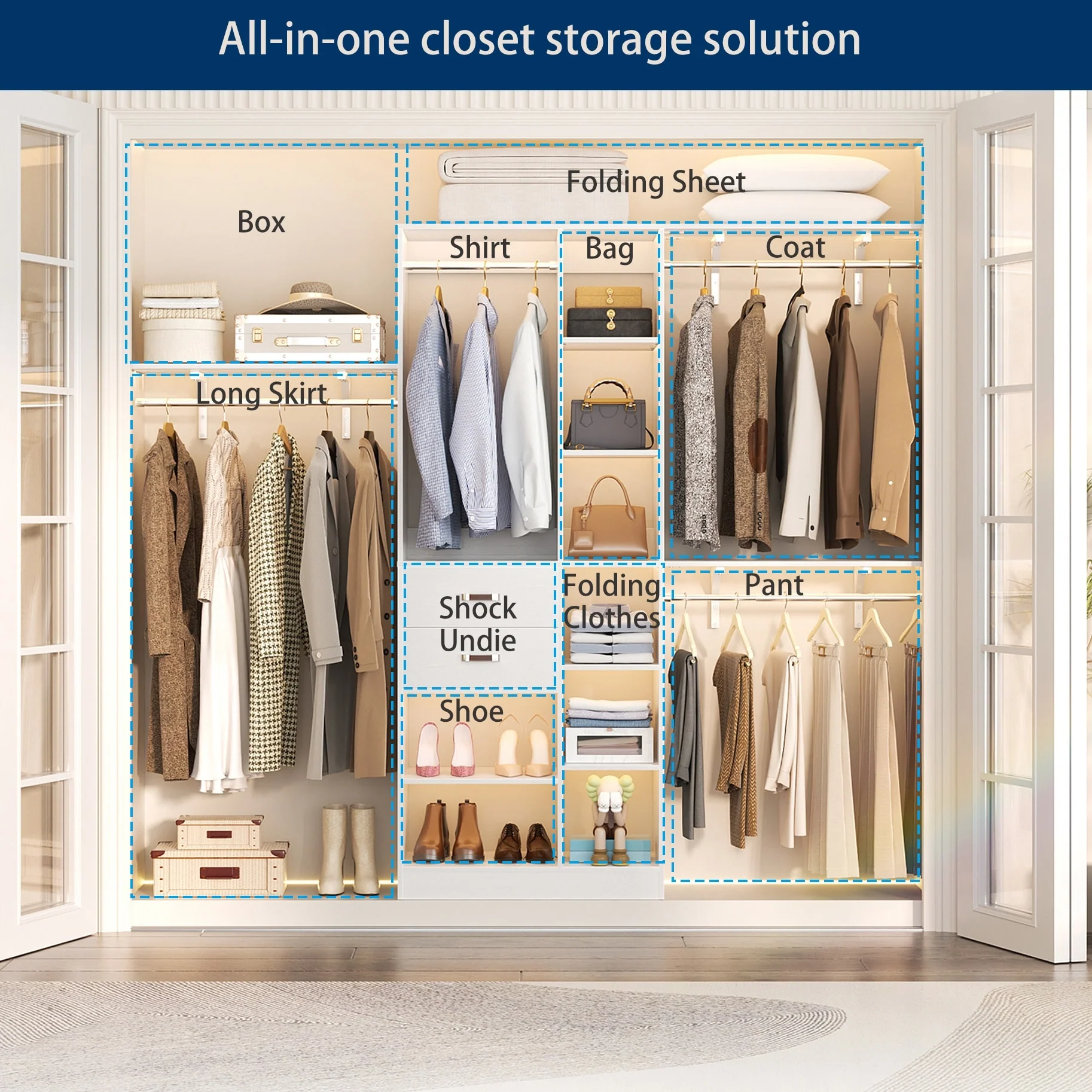 31.5'' to 96'' W Closet Organizer System with Drawers and Tower Shelves for Reach-in and Walk-in Closet